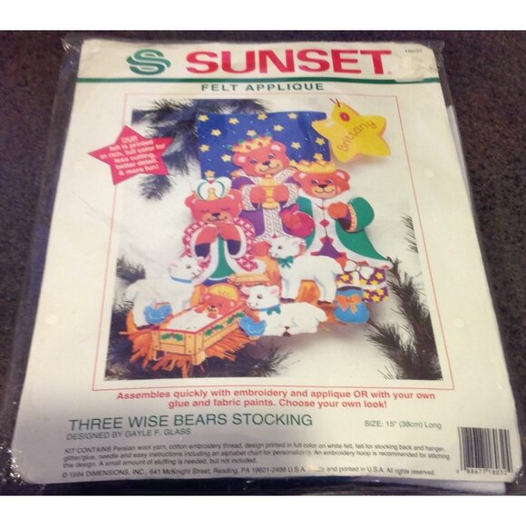 Sunset 18034 Stocking Felt Applique Three Wise Bears Size 15 " Christmas - Picture 1 of 3